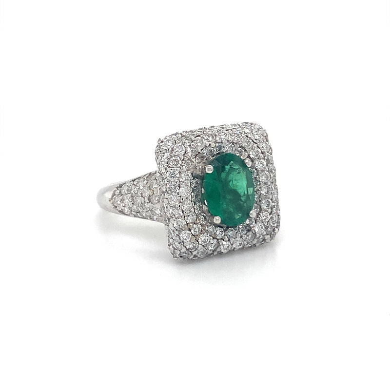 Pave diamond square with Emerald Center Stone