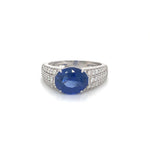 Oval Blue Sapphire with Parital Diamond Band