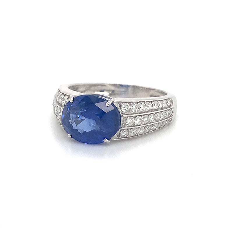 Oval Blue Sapphire with Parital Diamond Band