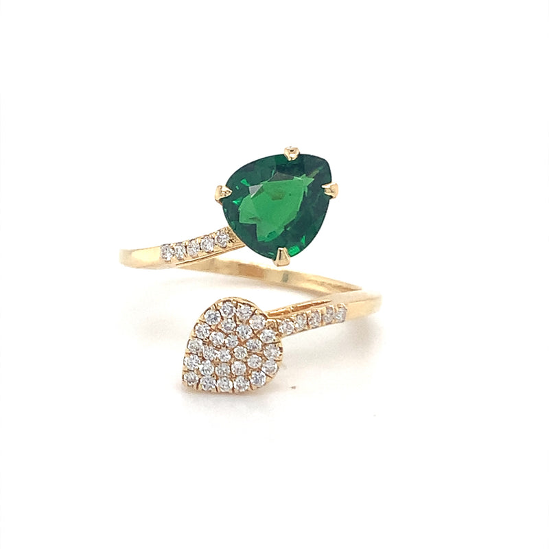 Double Pear Pave Diamond and Tsavorite