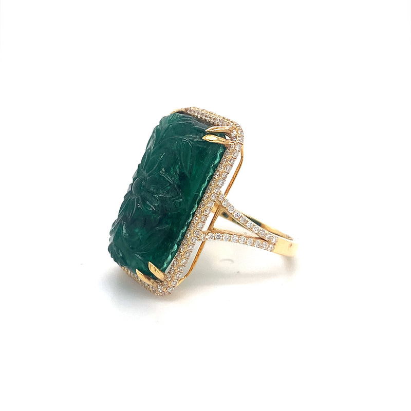 Carved Floral Emerald Ring
