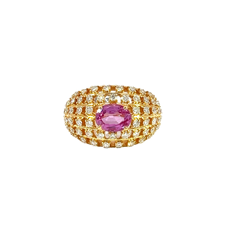 Ring - Dome Ring Pave Diamond with Pink Sapphire