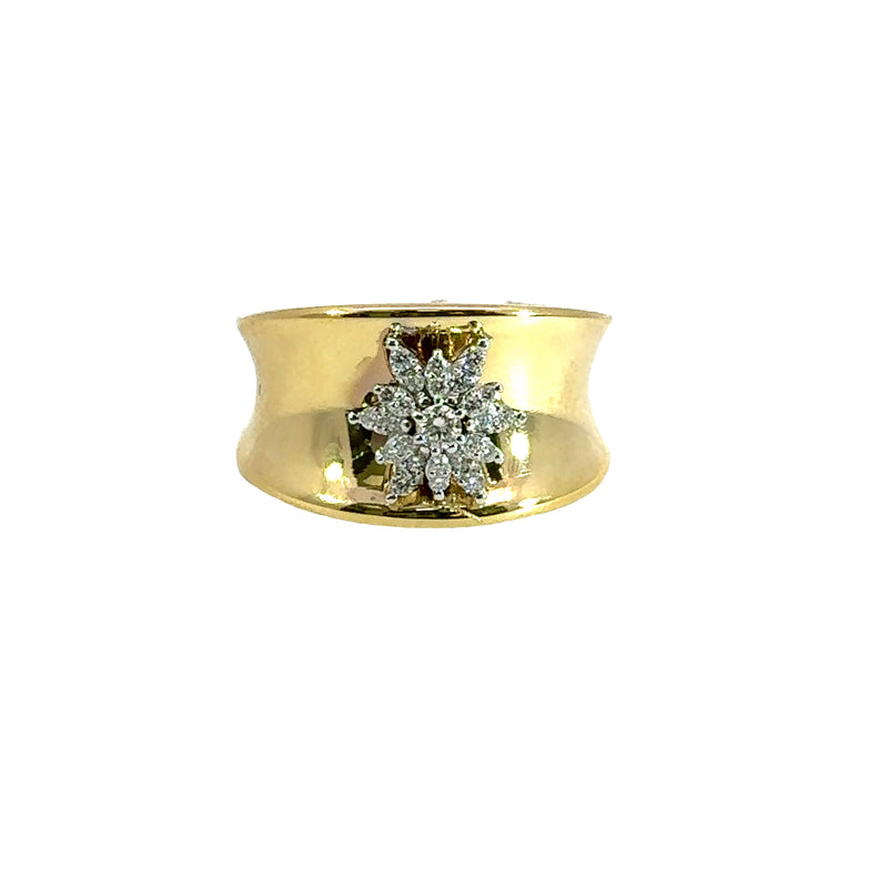 Ring- Diamond Snowflake on Wide Gold Band