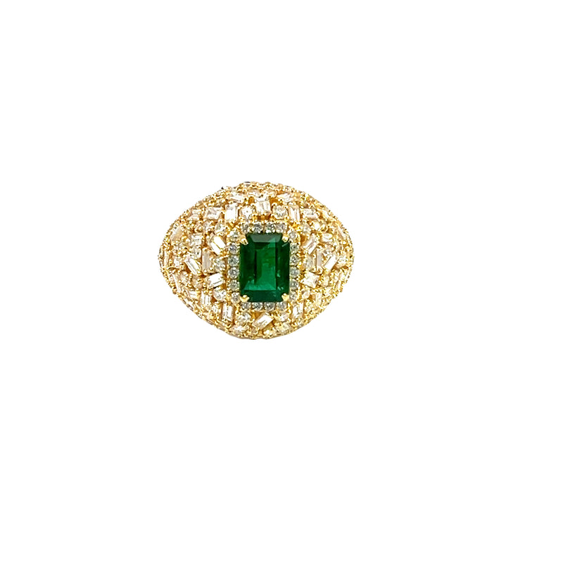 Ring - Dome Ring with Emerald Cut Emerald Center Stone