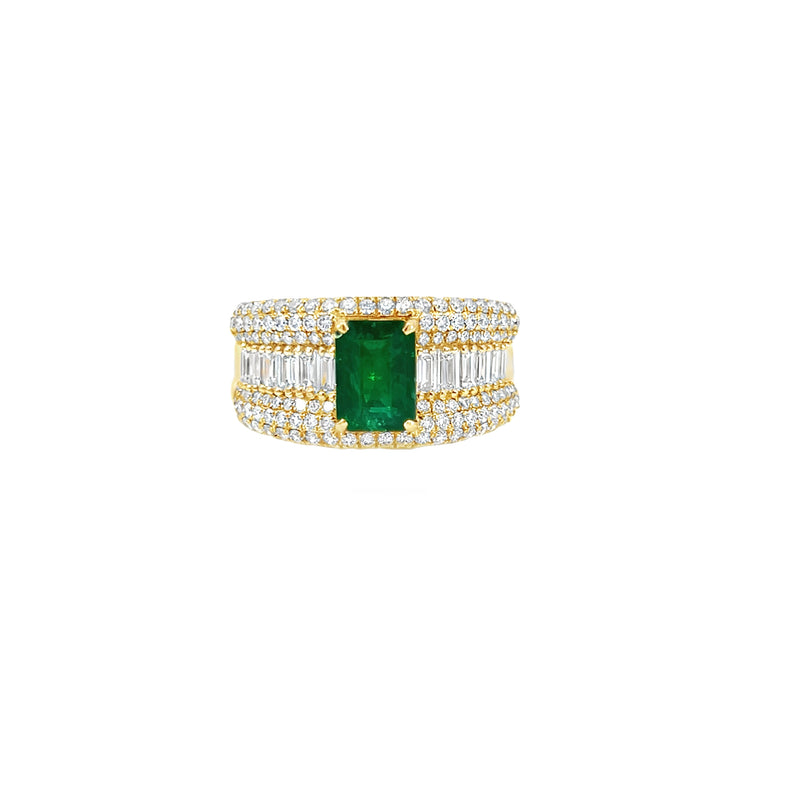 Ring - Pave and Baguette Diamonds with Emerald Center Stone
