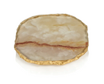 Agate Marble Glass Coaster w/ Gold Rim - Yellow & Orange