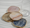 Agate Marble Glass Coaster w/ Gold Rim - Yellow & Orange