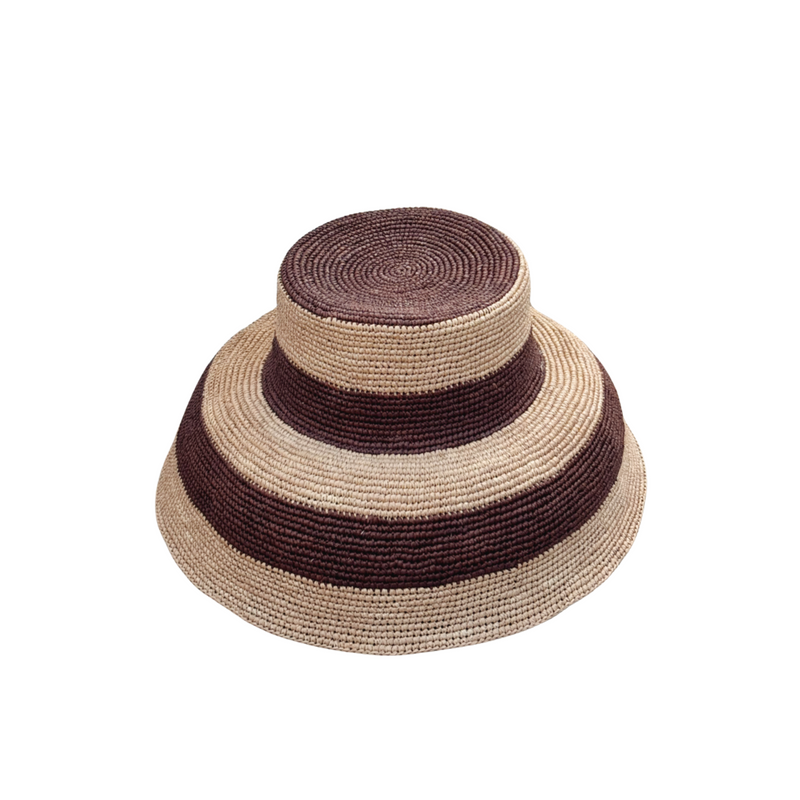 Gina XL Packable Hat- Beige/Chocolate Stripes