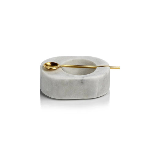Tuscan Marble Salt & Pepper Bowl with Gold Spoon