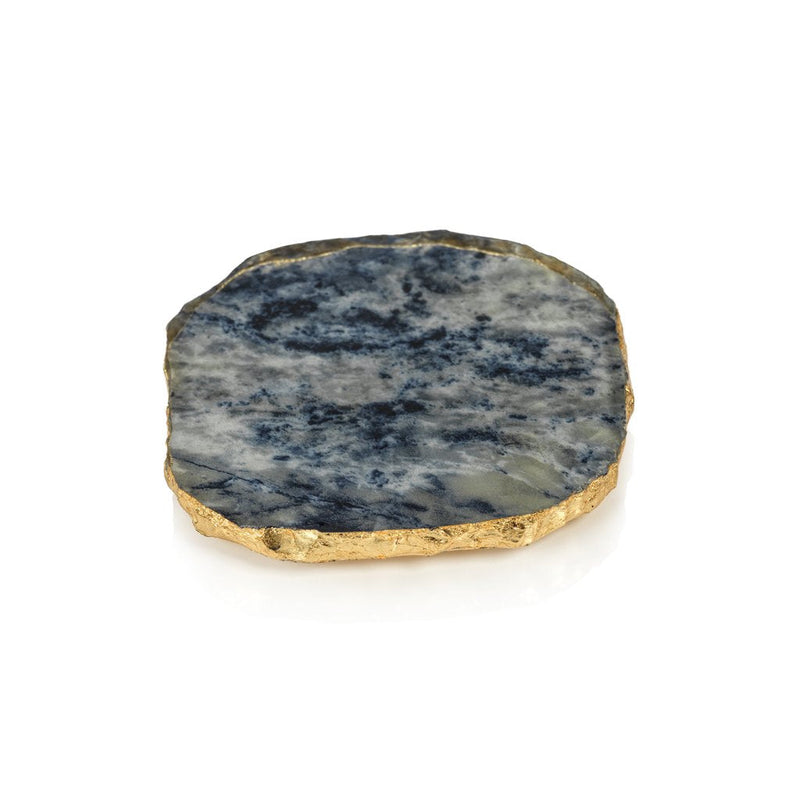 Agate Marble Glass Coaster with Gold Rim - Blue Tone