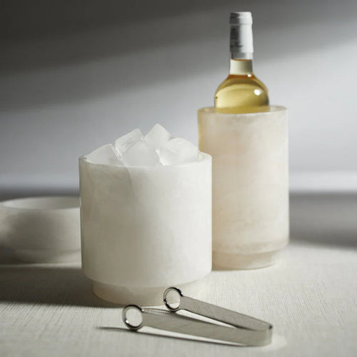 Yasmeen Polished Alabaster Stone Candle Holder/Vase/Wine Cooler-White