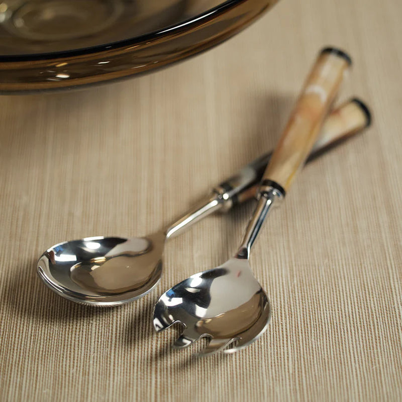 Langham Salad Server Set, Horn Handles- Large