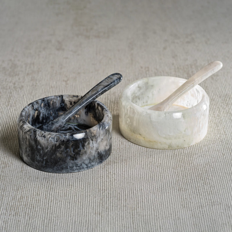 Krone Resin Condiment Bowl with Spoon - Black, White, Clear