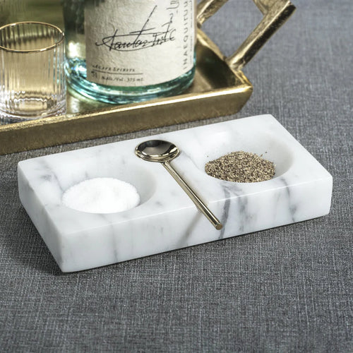 Marble Salt & Pepper Dish w/ Spoon-White
