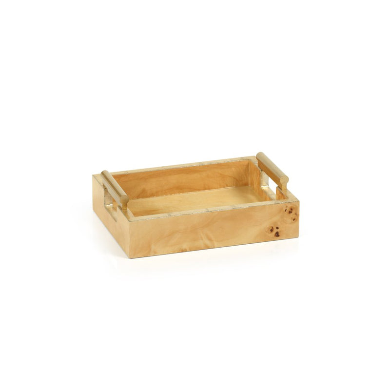 Leiden Burl Wood Rectangular All Purpose / Napkin Tray with Gold Handles