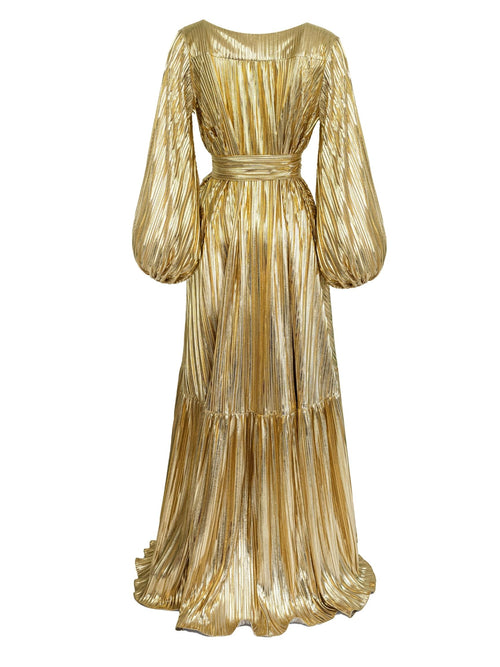 Aliett Maxi Dress - Gold Plisado