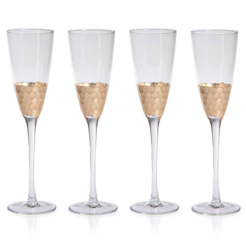 Fez Cut Champagne Flute with Gold Leaf