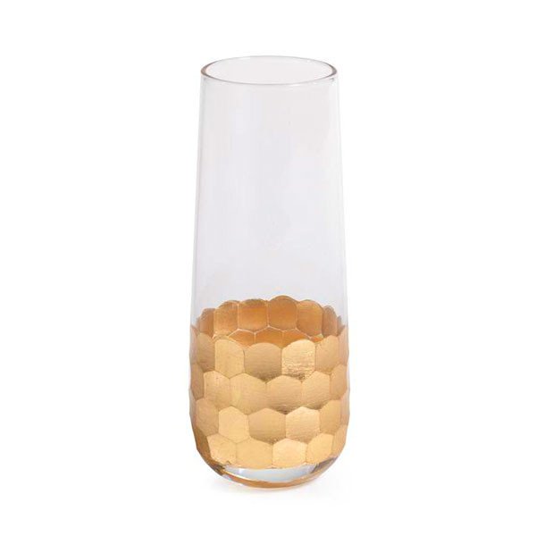 Fez Cut Stemless Champagne Glass with Gold Leaf