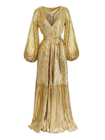 Aliett Maxi Dress - Gold Plisado