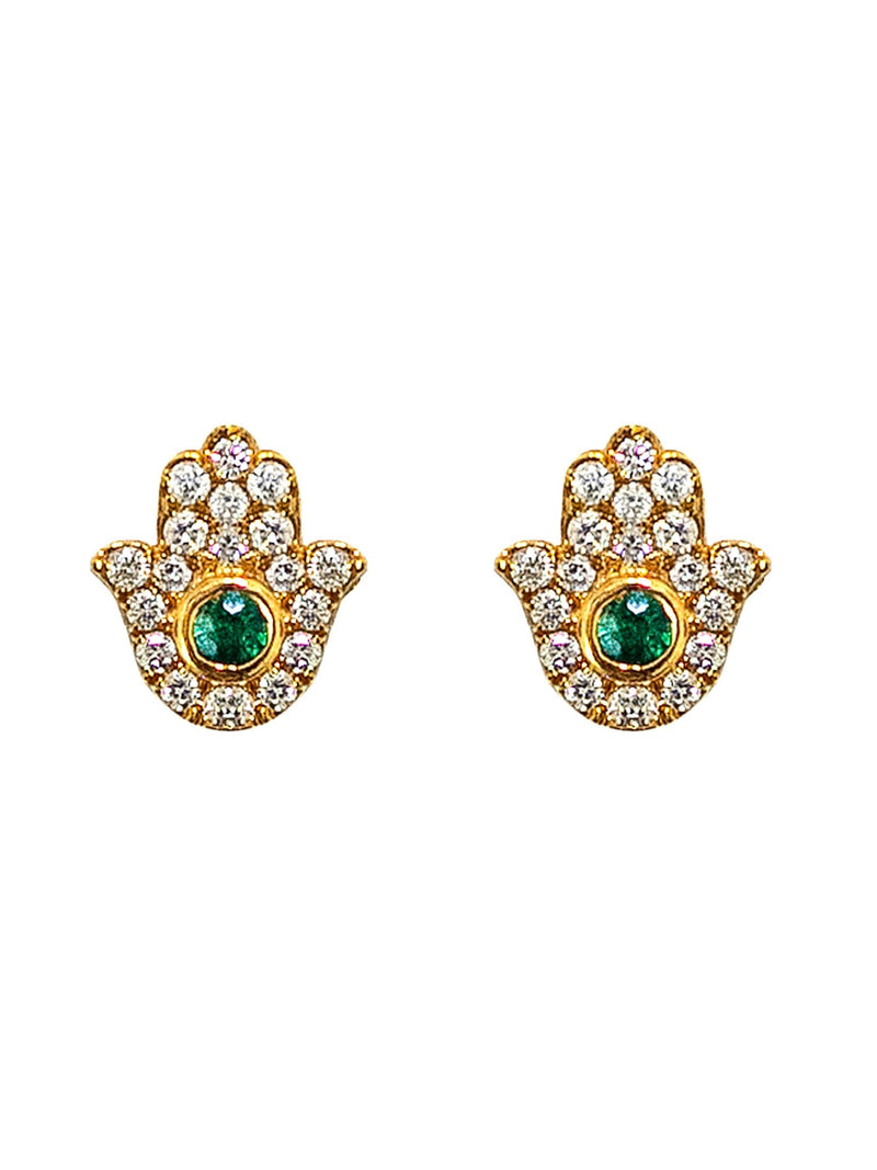 Pave Emerald Hamsa Post Earrings