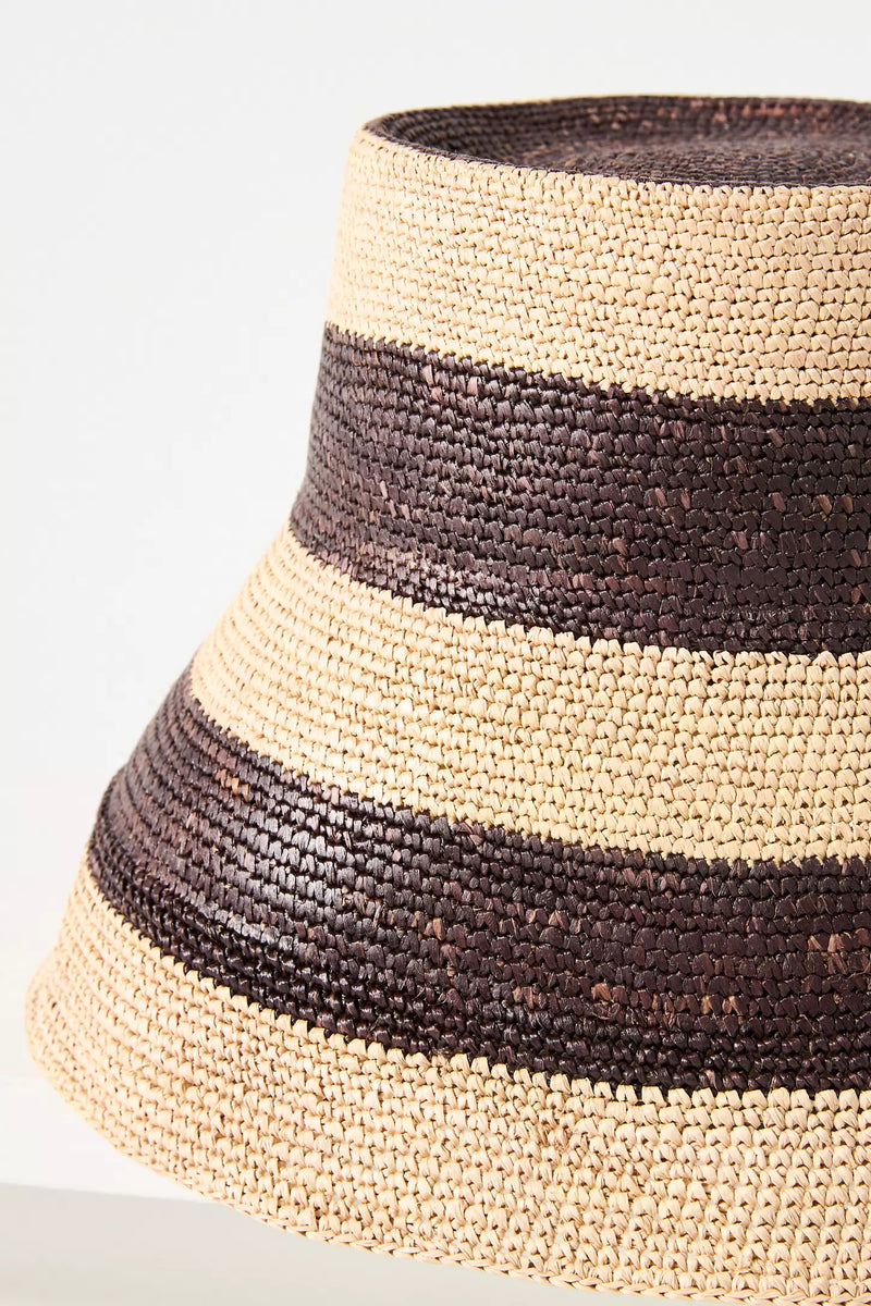 Gina XL Packable Hat- Beige/Chocolate Stripes