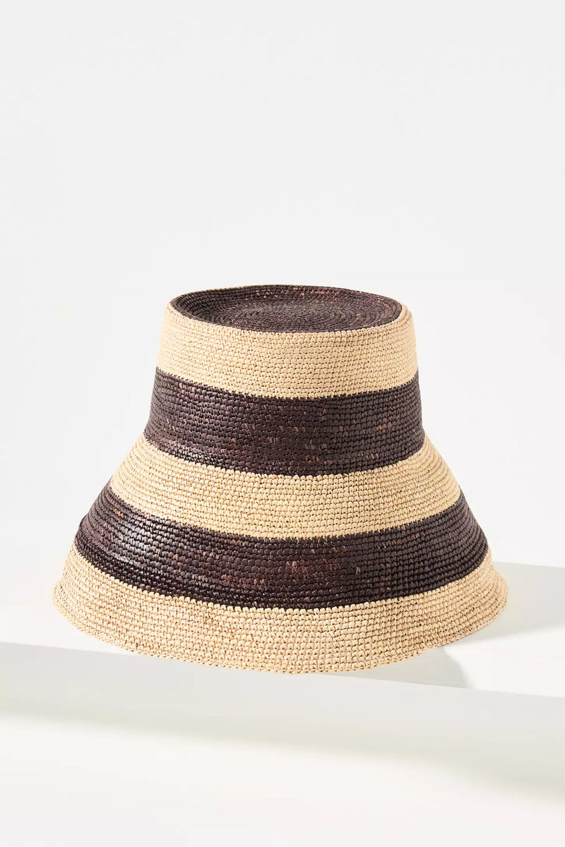 Gina XL Packable Hat- Beige/Chocolate Stripes