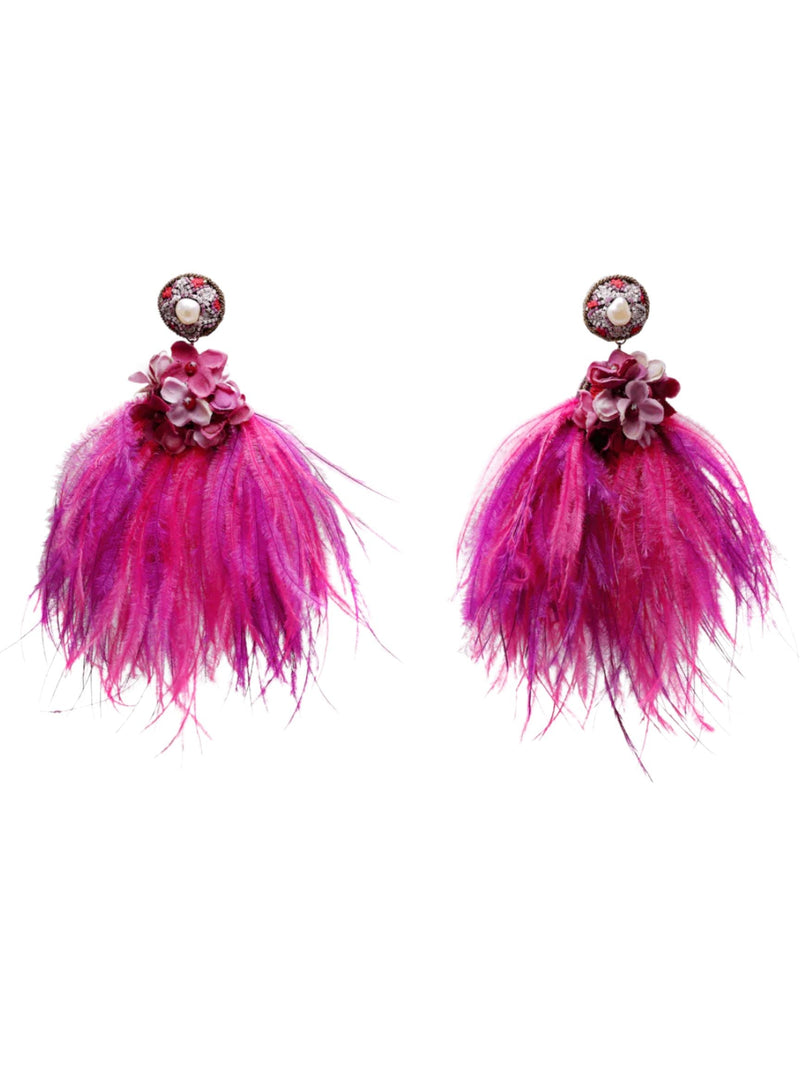 Flower and Feather Earrings