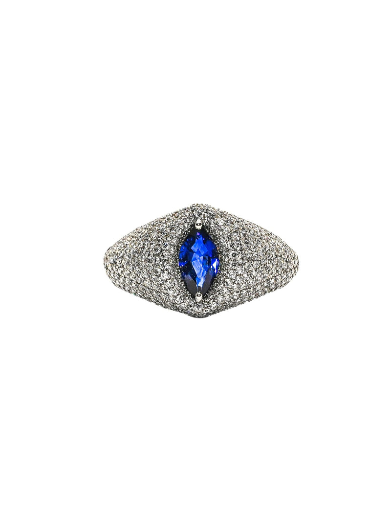 Pave Diamond Ring with Sapphire Center