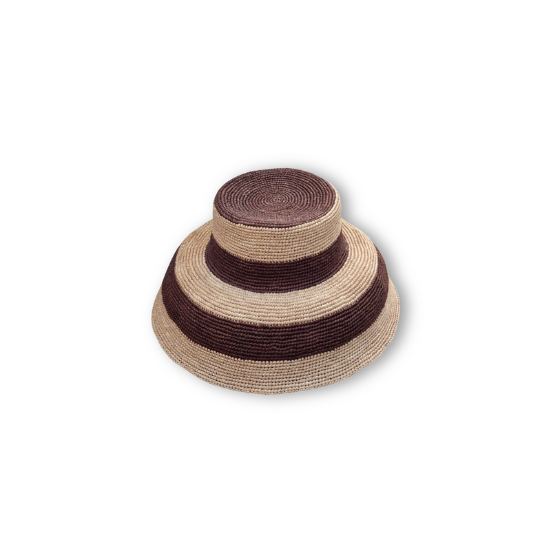 Gina XL Packable Hat- Beige/Chocolate Stripes