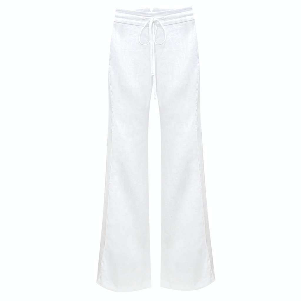 Drawstring Pant Linen Side Stripe - Optic White – Michelle Farmer