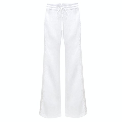 Drawstring Pant Linen Side Stripe - Optic White – Michelle Farmer