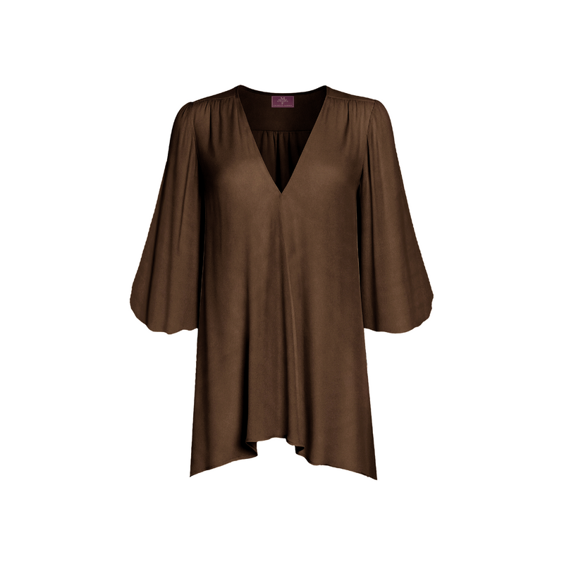 Petra Blouse Close Front-Chiffon-Chocolate