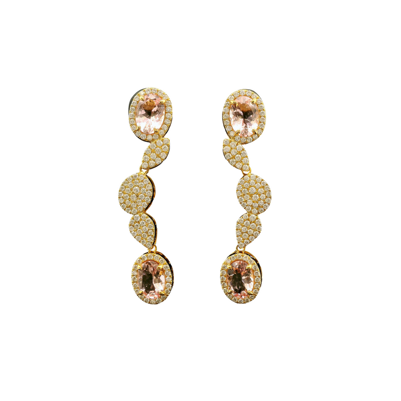 Earrings- Oval Pink Sapphire & Pave Diamond Drop Earrings