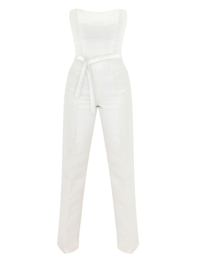 Strapless Jumpsuit-silk wool- Ivory