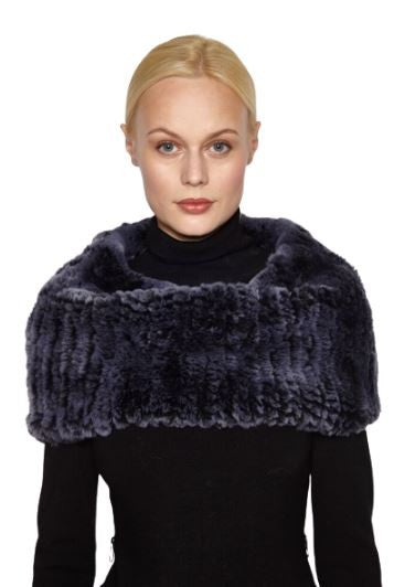 Rex Rabbit Fur Large Funnel Snood - Navy
